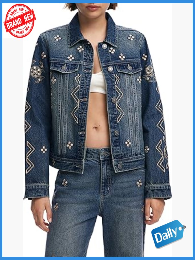Women's Denim Trucker Jacket Long Sleeve Button Front